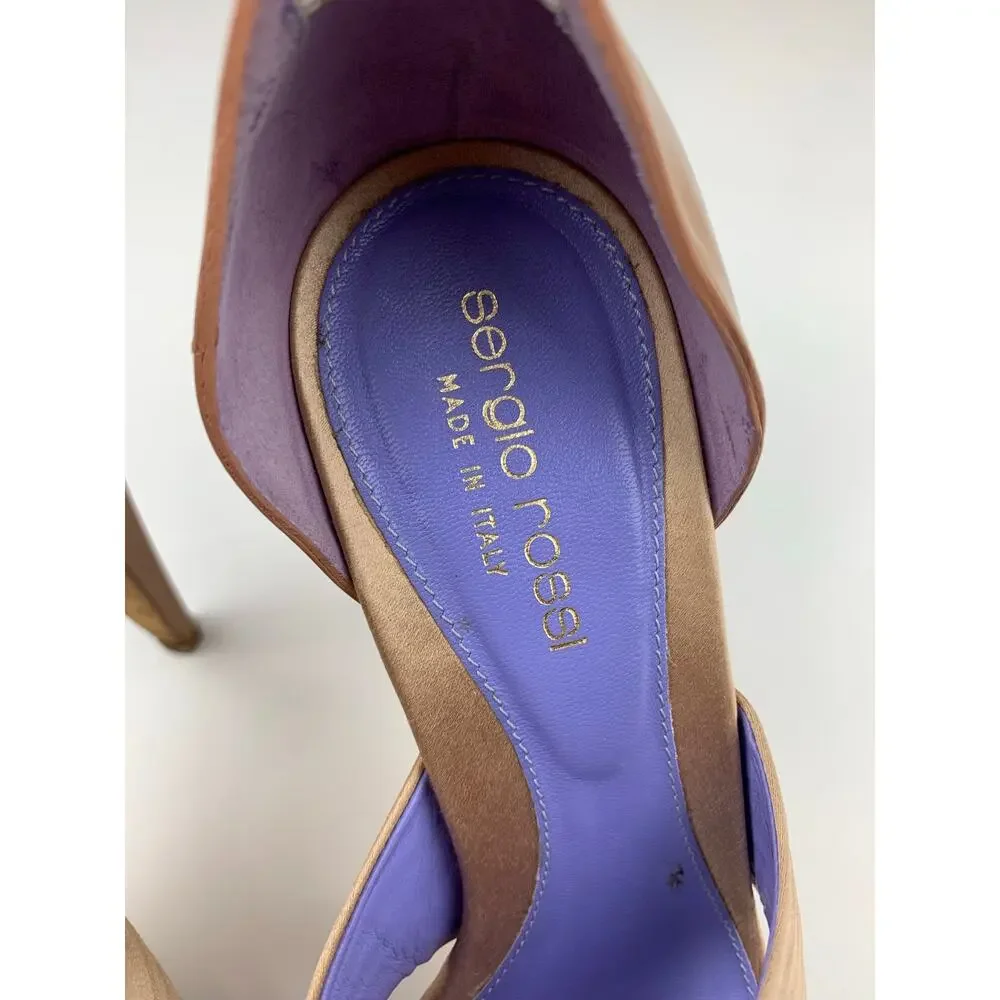 Sergio Rossi Platform Stiletto Sandals High Heels Tan Leather Womens 36.5 US 6.5
